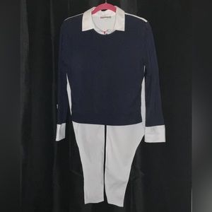 Anatomie Navy Blue & White Collared Top Size M